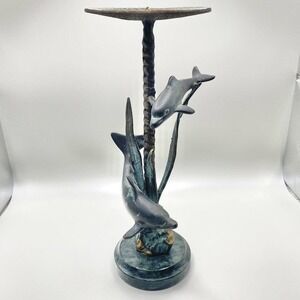 Vintage SPI Gallery San Pacific Bronze Patina Candle Holder Dolphins Sculpture